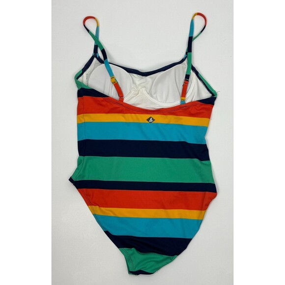 Sperry One Piece Swimsuit XL High Cut Rainbow Stripe Padded Bra Swimwear Preppy - Picture 2 of 8